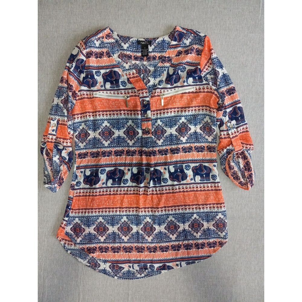 Rue21‎ Women's Medium Summer Floral/Aztec/Paisley 3/4 Sleeved Buttons Multicolor
